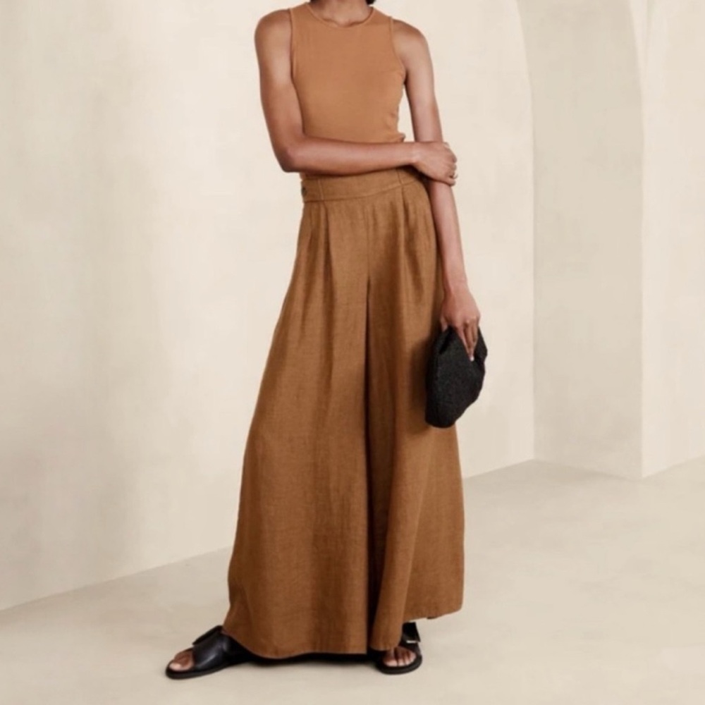 Banana Republic Minna Wide Leg Linen Pant in Buffalo Brown